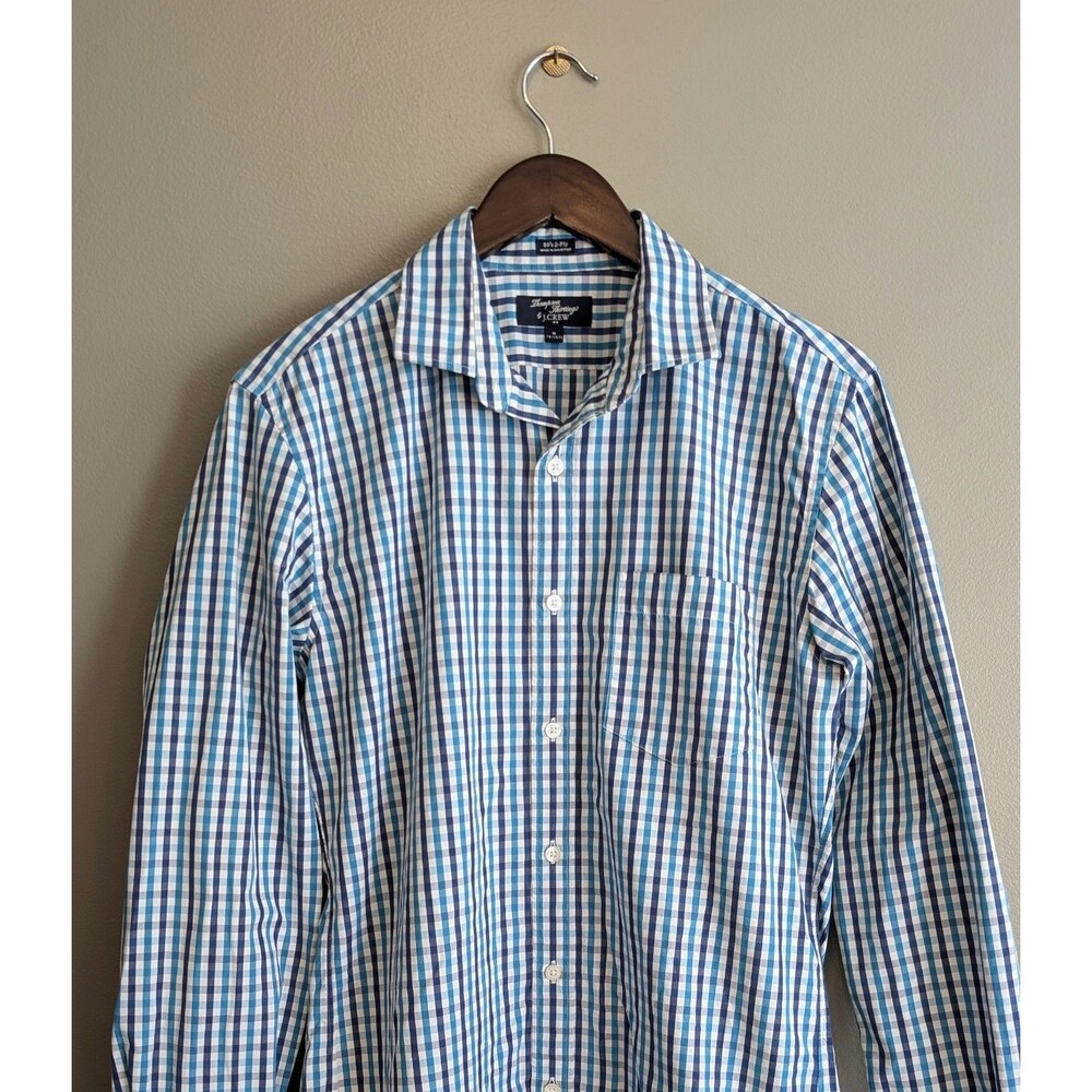 J.Crew Mens M Medium Thompson 80s 2 Ply Gingham Button Down Shirt Blue White LS